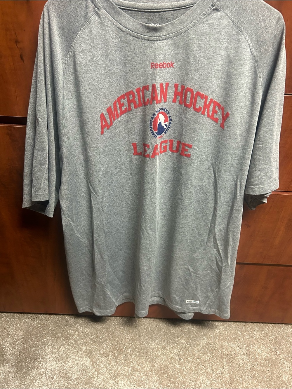Reebok Gray Short-Sleeve American Hockey League Tee with Red Logo